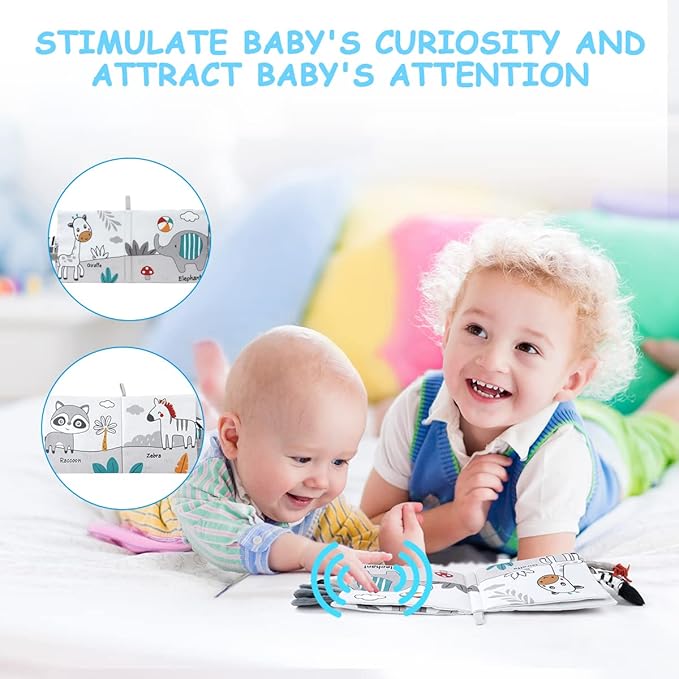 Vicloon Cloth Books, 3D Touch and Feel High Contrast Cloth Book, Baby Books Toys for Baby 0-12 Months, Soft Sensory Crinkle Book for Infants Toddler, Newborns Shower (Lion)