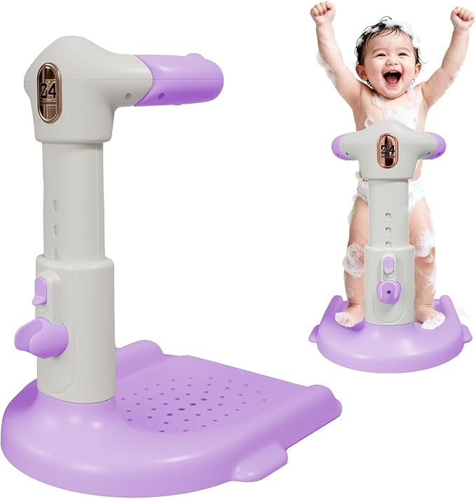 Baby Bath with Shower Stand Support , Non-Slip Adjustable Baby Standing Support,Soporte para Bañera de Bebé,Toddler Standing Up Themselves,Ideal Gift for baby standing bath 8-36 Months( Pink Purple)