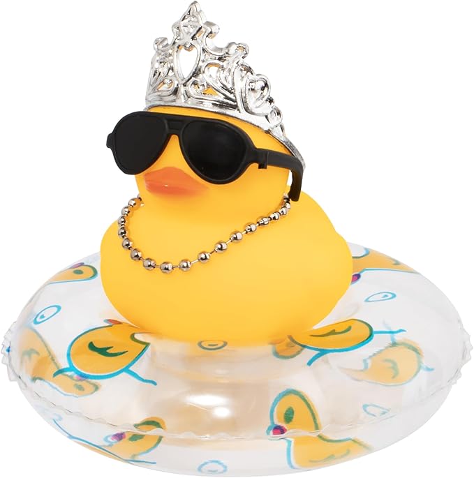 wonuu Car Duck Rubber Duck Car Ornaments Duck Car Dashboard Decorations with Cute Headband Swim Ring Necklace Sunglasses, C-Male Crown&Chain