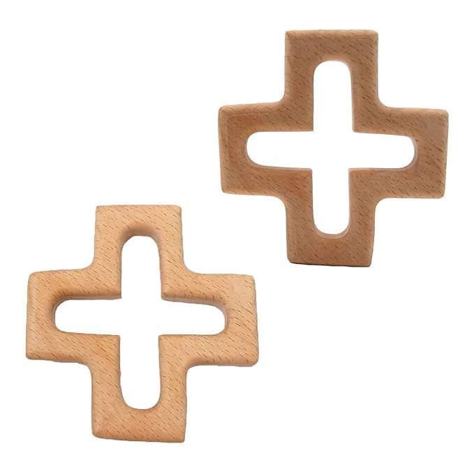 2pcs Organic Wood Cross Pure Natural Animal Shape Children's Toys Beech Wooden Handmade Grasping Pattern DIY Beading Chain Pendant