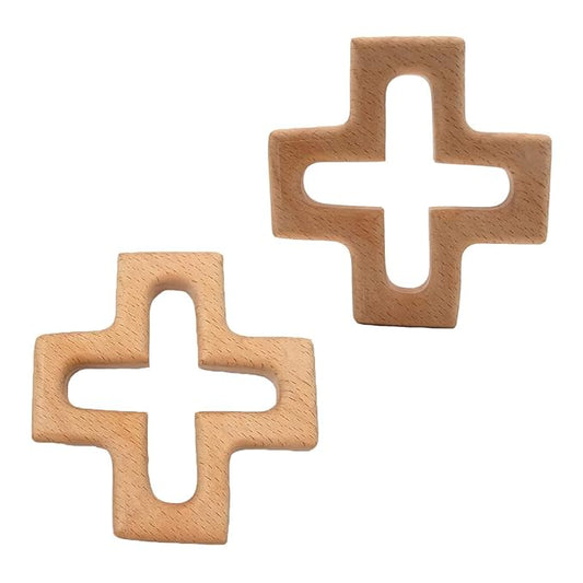 2pcs Organic Wood Cross Pure Natural Animal Shape Children's Toys Beech Wooden Handmade Grasping Pattern DIY Beading Chain Pendant