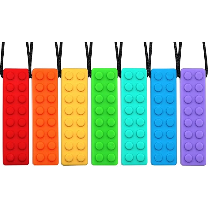 Chew Necklaces for Sensory Kids, Chewy Necklace Bundle for Boys Girls and Adults with Autism, ADHD, SPD, Silicone Chewable Sensory Oral Motor Teether Toys for Biting, Teething Anxiety Needs 7 Pack