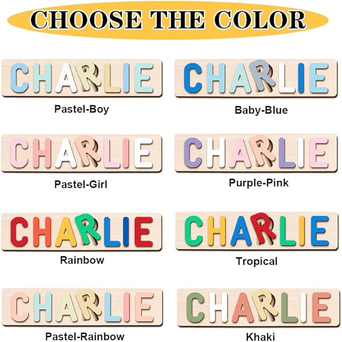 WNNNS Name Puzzles for Kids Easter Basket Stuffers Personalized Baby Gifts for Boys Girls Wooden Puzzle Toys for Toddler 1-3 Customized 1st Birthday Gifts Montessori Learning Toys with Gift Wrapping