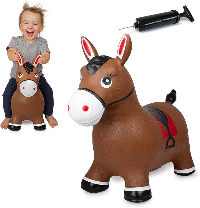 JAMARA 460597 Bouncy Horse with Pump-up to 50 kg, Promotes Balance and Motor Skills, Robust and Durable, Easy to Clean, Brown