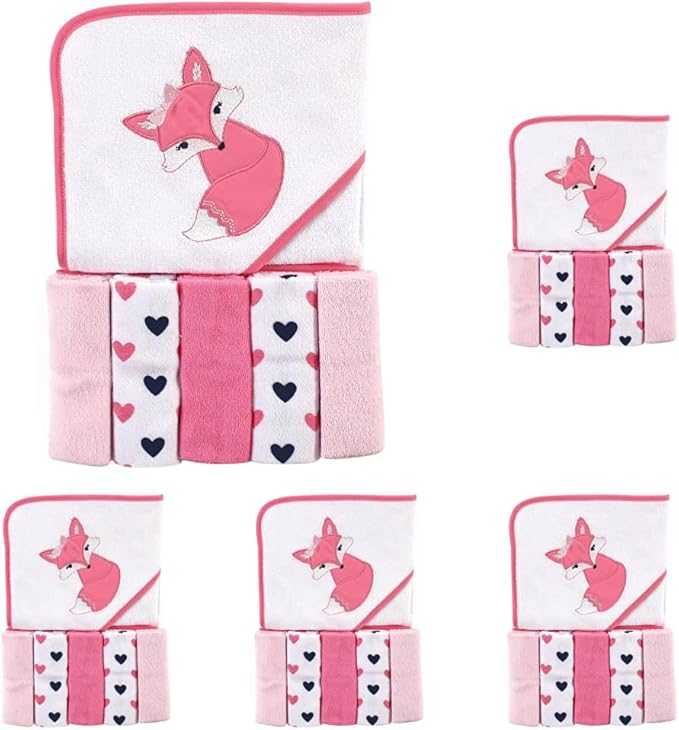 Luvable Friends Unisex Baby Hooded Towel with Five Washcloths, Foxy, One Size (Pack of 5)