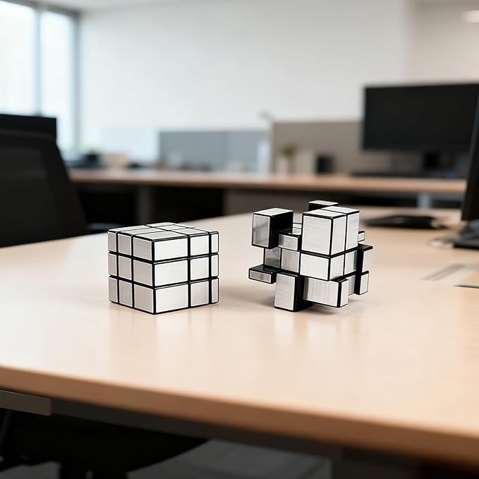 AI-YUN Mirror Cube Set, Speed Cube Set of 4 Pack, 1x3x3 Ghost Cube, 2x2 3x3 Mirror Blocks, 3x3 Windmill Cube, Brain Teasers, Puzzle Toys, Silver