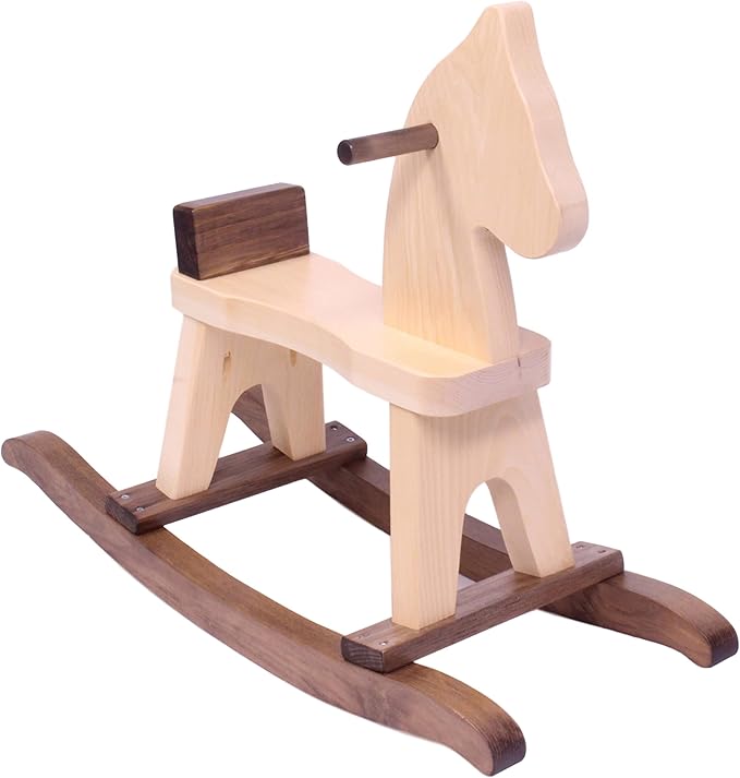 AmishToyBox.com Wooden Rocking Horse Toddler Ride-On Toy (Walnut and Natural)