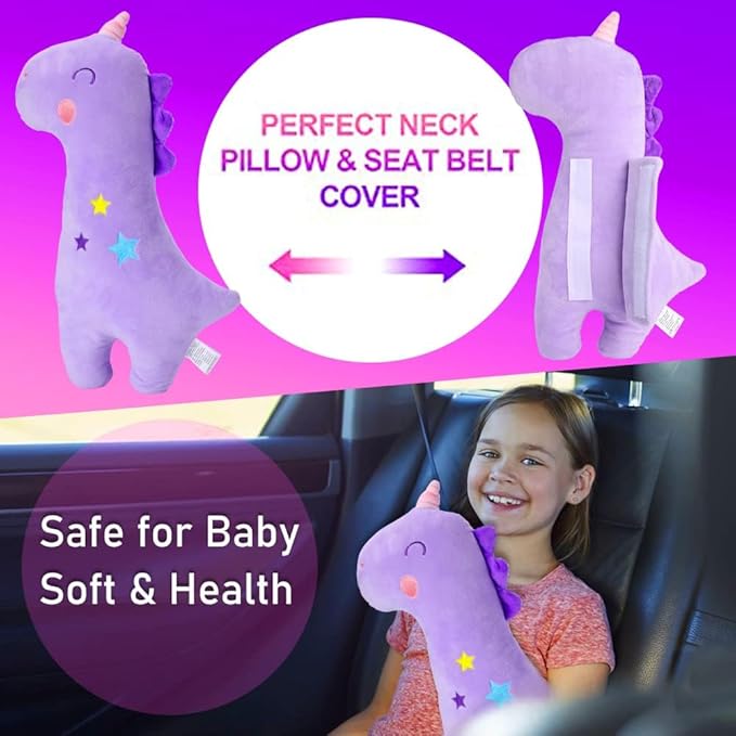 Barelove Seat Belt Cover Pillow for Kids, Car Seatbelt Cushion Shoulder Neck Support Protector Pad, Soft Stuffed Plush Travel Vehicle Belts Strap Pillow for Kids Headrest Christmas Gifts (Unicorn)