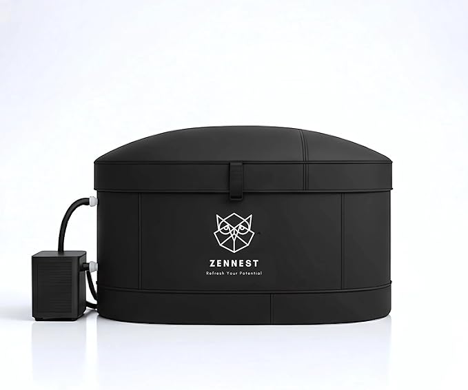 Patented XL Inflatable Oval Ice Bath Tub for Athletes – 140 Gal Insulated Cold Plunge Tub, Chiller Compatible, Dual-tub Air-Cavity Max Insulation & Ultra-Firm 8-Stand Frame - Cold Plunge Pool