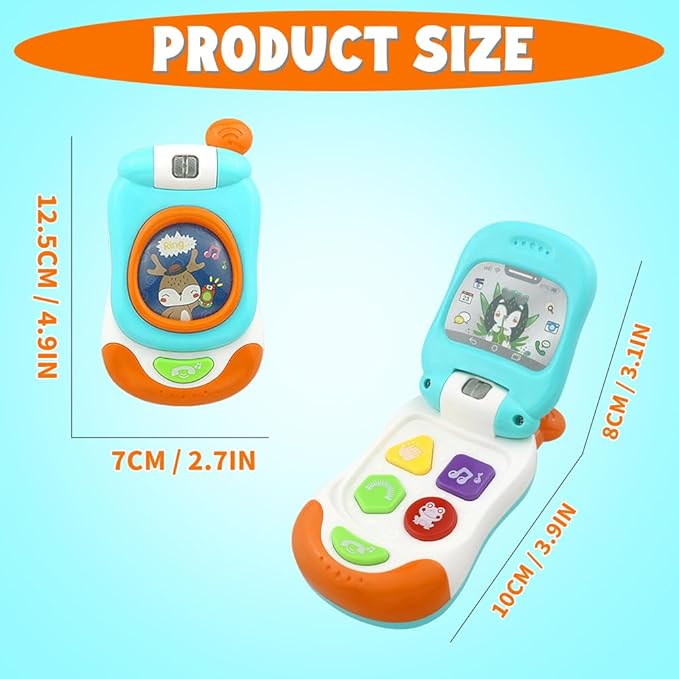 Baby Phone Toys with musicial and Light, Flip Phone Educational Toddler Toys (Blue)