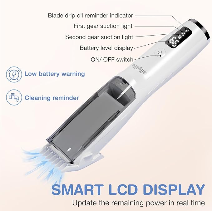 DAILYLIFE Baby Hair Clippers, Quiet Calming Clippers for Autistic Children, Vacuum Baby Hair Cutting Kit, Cordless Rechargeable Waterproof Kids Hair Trimmer with 2 Guide Combs
