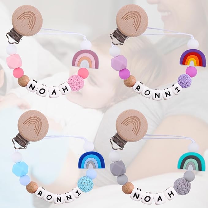 Pacifier Clip Personalized Pacifier Holder with Name Custom Pacifier Clip with Name Baby Shower Gift (Blue)