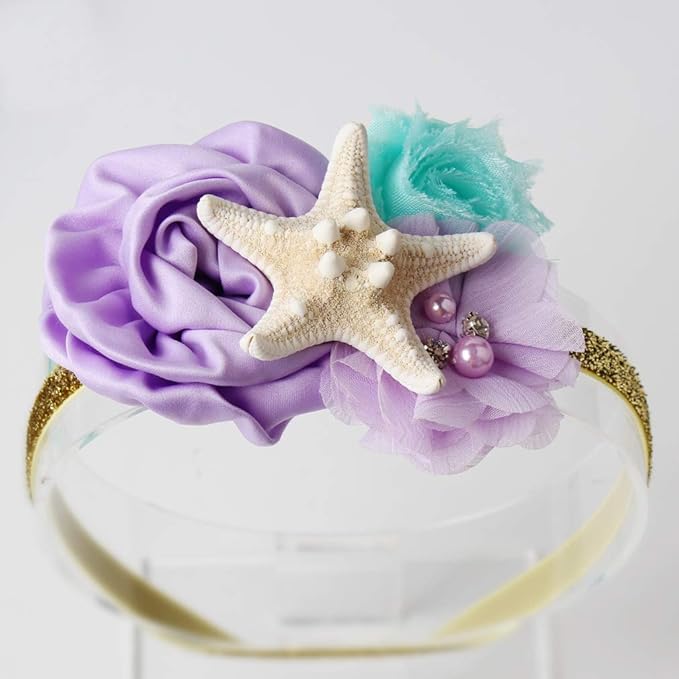 YanJie Baby Girls Starfish Glitter Headband & Hair Bows for Birthday Party Gift, Aqua Lavender (M, Gold)