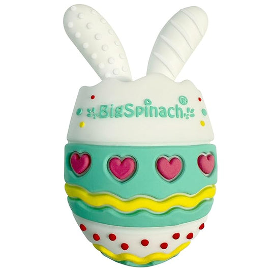 BIGSPINACH Easter Egg Baby Teether,Baby Teething Toy for Pain Relief,Silicone Bunny Rabbit Teether,Easter Gift for Babies,Sensory Toy for Boys & Girl (Light Green)