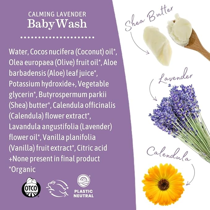 Earth Mama Calming Lavender Baby Wash Liquid Foaming Hand Soap, All-Purpose Lavender Body Wash for Sensitive Skin, Castile Soap with Coconut Oil, Shea Butter, Calendula, & Aloe, 5.3 Fl Oz (Pack of 2)