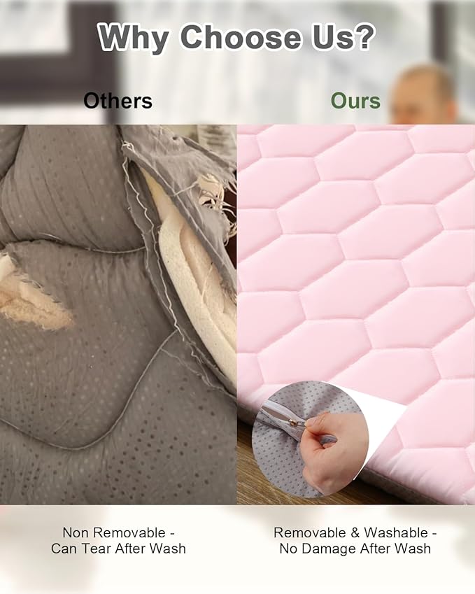 TINYHARBO Premium Foam Baby Play Mat 71" x 59" with Removable Cover, Extra Thick Padding Playpen Mat, Non-Slip Floor Mat, Stylish & Easy to Clean for Crawling Baby, Infants & Toddlers, Pink