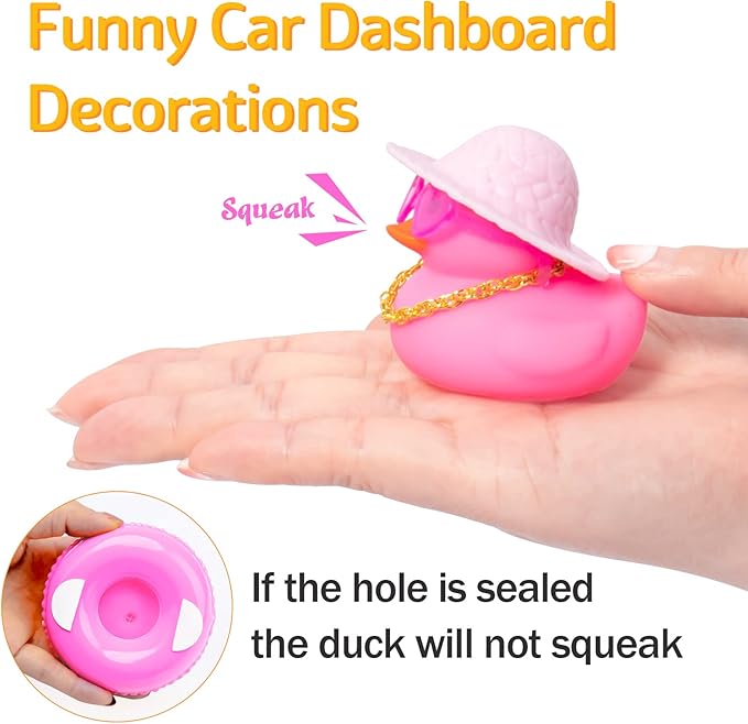 wonuu Car Accessories Rubber Ducks Dashboard Decorations Rubber Duck Pink Accessories Dashboard Duck Car Decorations Car Ducks for Dashboard Car Duck Car Dashboard Decorations, HG&pink-straw