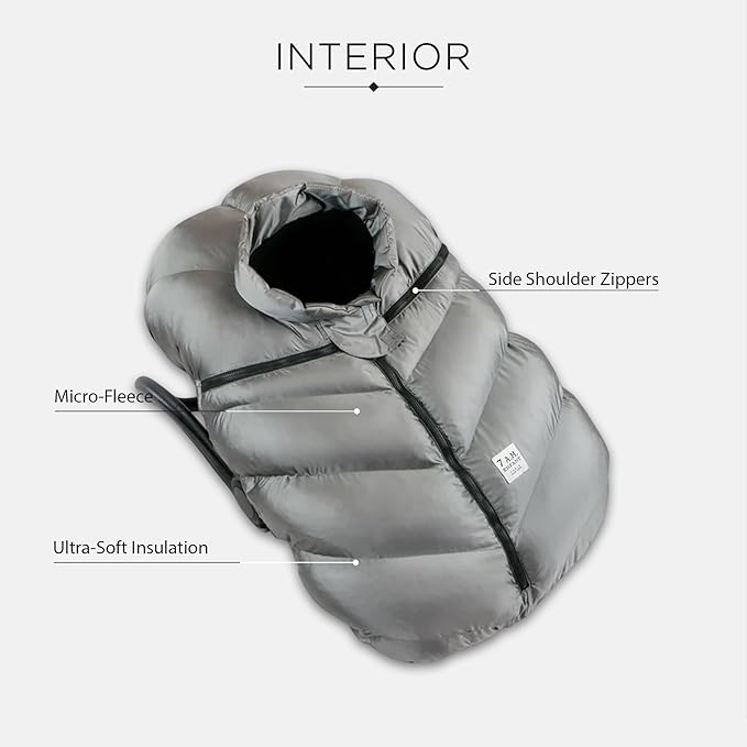 7AM Enfant Car Seat Covers - Cocoon Baby Cover for Boys & Girls, Rain & Snow Repellent, Breathable Windproof, Center Zipper, Universal Fit for Infant Car Seat (0-12M) (Metallic Grey)