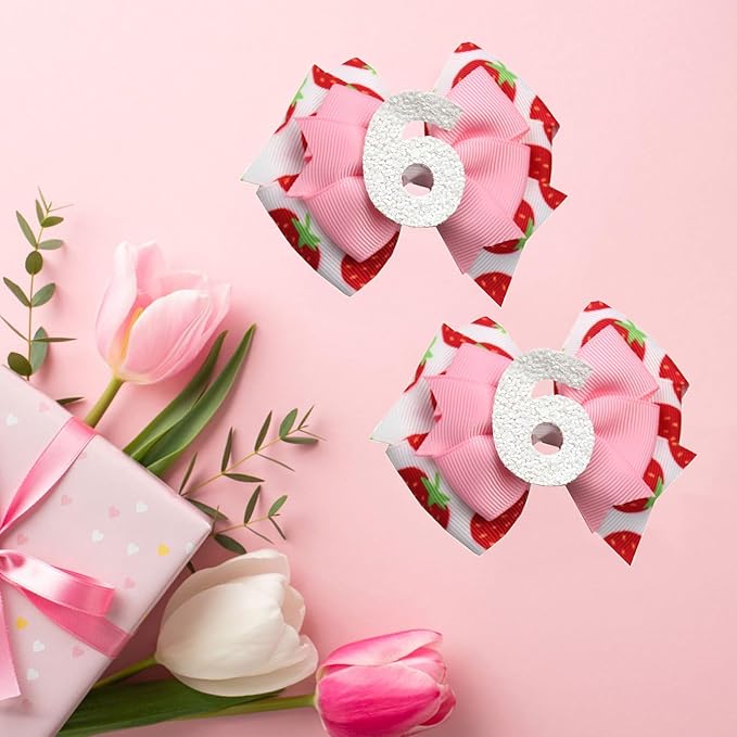 Birthday Hair Bow for Baby Girls - 2Pcs Pink Sprinkle Hair Clips for 6th Birthday Glitter Ice Cream Baby Bow Party Decorations for Girls Toddlers Hair Accessories