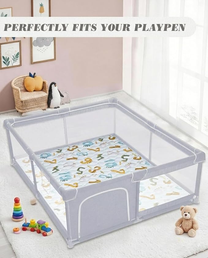 Viviland Baby Mats for Floor, 50x50 Inch Playpen Mat, Thick Cushioning Padding Playmat for Baby and Toddlers Infants, Non-Slip & Machine Washable, Blue Numbers