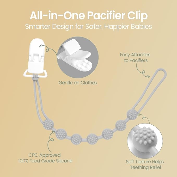 Eascrozn Baby Pacifier Clip, 6 Pack Silicone Pacifier Holder with One Piece Design for Baby Boy and Girl, BPA Free Soft Flexible Paci Binky Clips