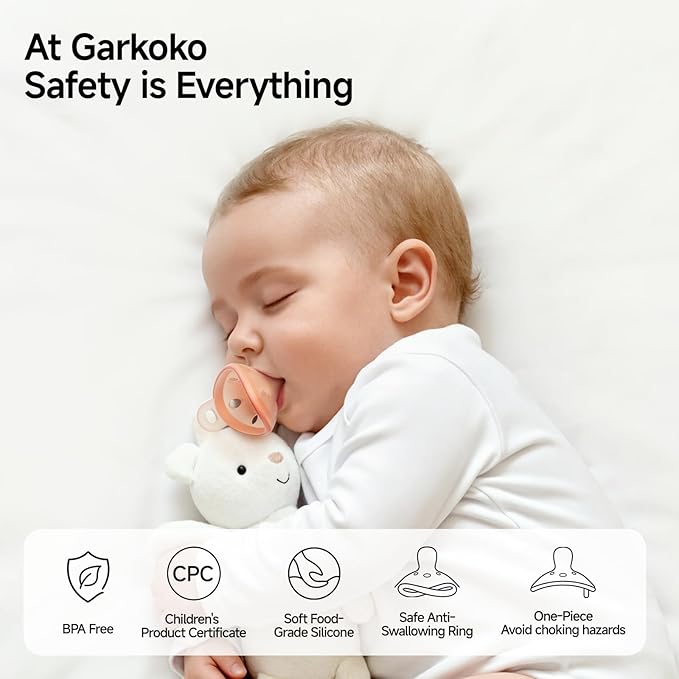 Garkoko Baby Pacifiers 0–6 Months, One-Piece Soft Silicone Breast-Like Pacifier for Newborn & Breastfed Babies, BPA-Free