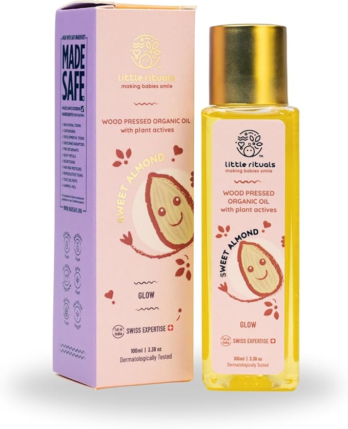 Little Rituals Sweet Almond Baby Massage Oil and Hair Oil, Cold Pressed, Certified Organic, Dermatologist Tested, 100 ML