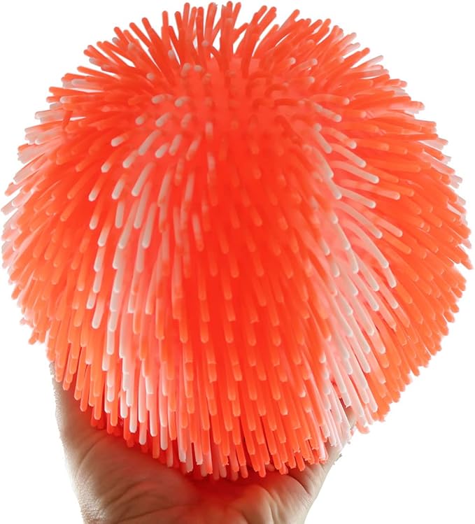 1 Orange and White Striped Multi-Color Tie Dye Swirl Jumbo 8" Puffer Ball - Sensory Therapy Fidget Stress Balls - OT Autism SPD (1 Orange/White)