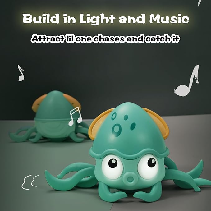 Crawling Octopus Baby Toys, 2024 New Infant Tummy Time Toys with Music Led Light,USB Rechargeable,Babies Walking Musical Toy Fun Moving Toy for Toddler Boy Girl Gifts, Green