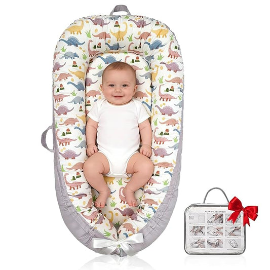 Baby Lounger | Organic Cotton Infant Lounger | Reversible, Adjustable & Portable Floor Lounger | Soft, Breathable, Washable Cover