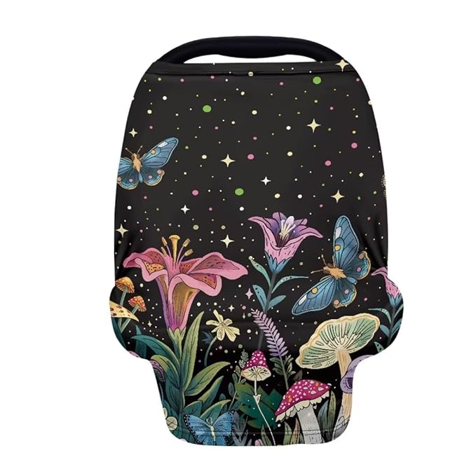 Coldinair Mushroom Car Seat Cover for Babies Boys Girls,Floral Nursing Cover,Soft Stretchy Infant Carseat Canopy,Shopping Cart/High Chair/Stroller Covers
