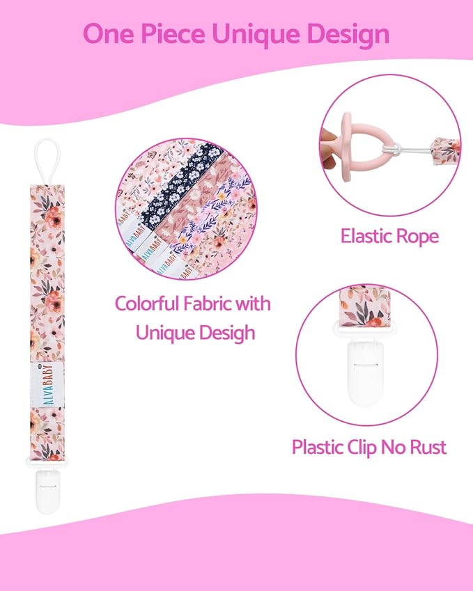 ALVABABY Pacifier Clips 8 Pack Pacifier Binky Paci Holder Leashes for Baby Teethers 8DP13