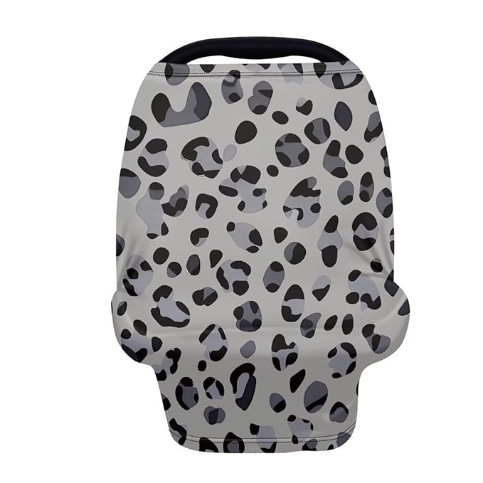 Forchrinse Grey Leopard Print Baby Car Seat Cover Soft Stretchy Breastfeeding Nursing Cover Multi Use Cover for Shopping Cart/High Chair/Stroller