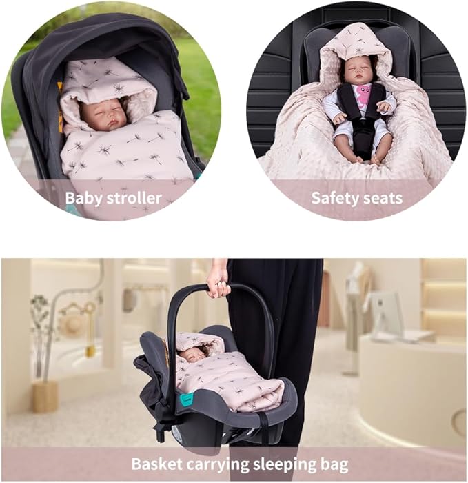 HOUSBAY Baby Blanket Newborn Blanket with Hooded Windproof Go Outside Warm Portable Swaddle Wrap in Basket Baby Safety Seats (Light Pink)