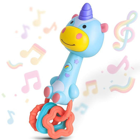 Musical Baby Rattle Toy, Soft Silicone Infant Teething Light-Up Rattle for Sensory Development, Easy Grasp Newborn Toy for 0-3-6-12 Months, Safe Early Learning Gift for Boys Girls