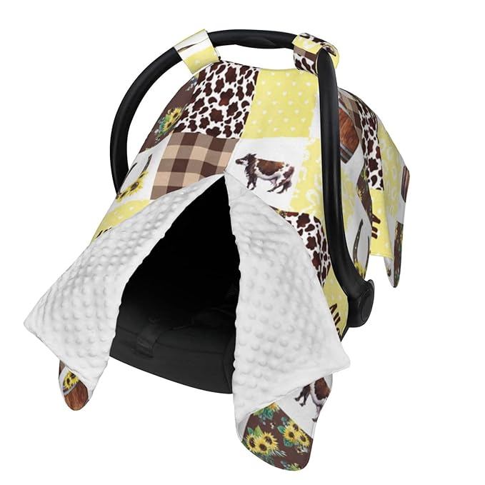 Personalized Cowboy Plaid Baby Infant Car Seats Canopy for Babies with Name, Custom Western Multi-use Blankets for Baby Boys Girls, Peekaboo Minky Nursing Stroller Cover Canopies for Newborn