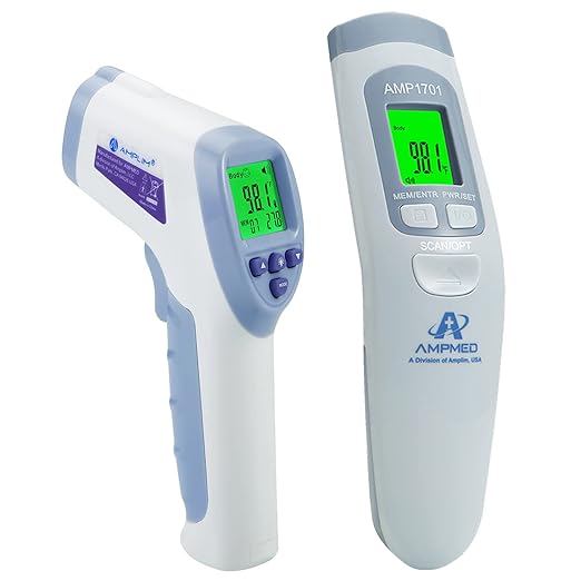 Amplim 2-Pack Hospital & Medical Grade Non Contact Digital Infrared Forehead Thermometer for Babies, Kids, and Adults.