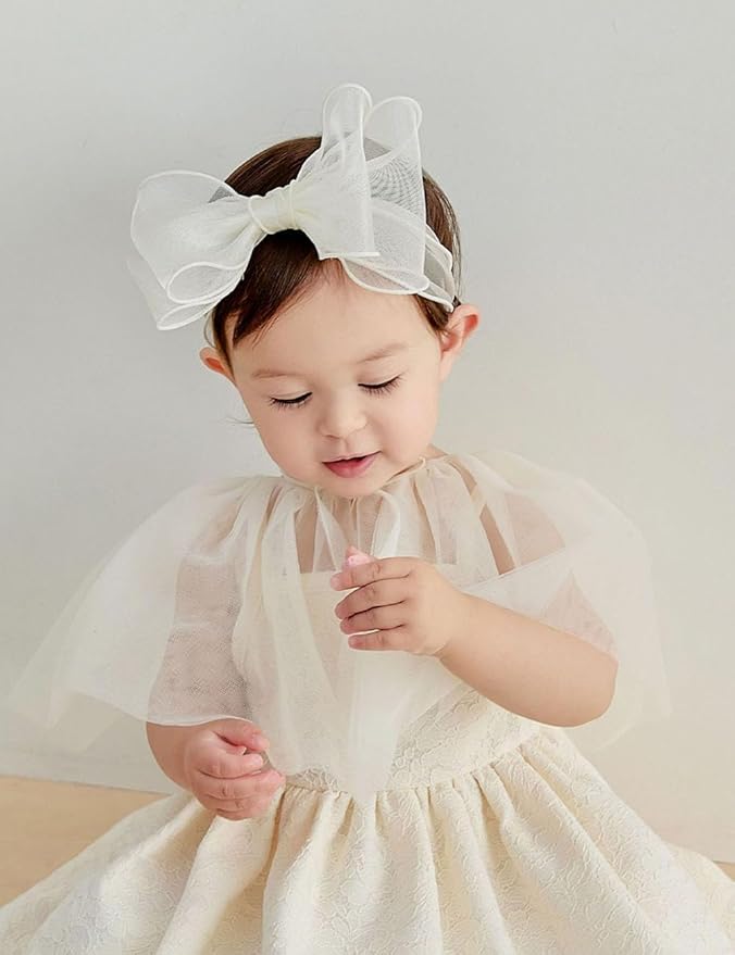 Lace Big Bow Baby Girls Headband Floral Hair Band Toddlers Newborn Infants Christening Baptism Party Hair Accessories for 0-36 Months Elastics Hairband (Style 7)