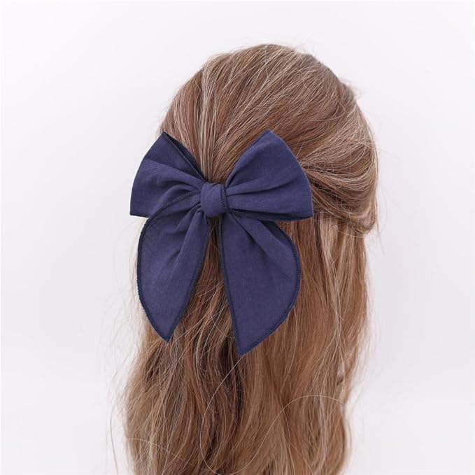 3 Styles Hair Bow Clips for Little Girls Toddler Baby Mom Women Hair Barrettes Accessories 4 Pcs Cotton Linen Bows Navy
