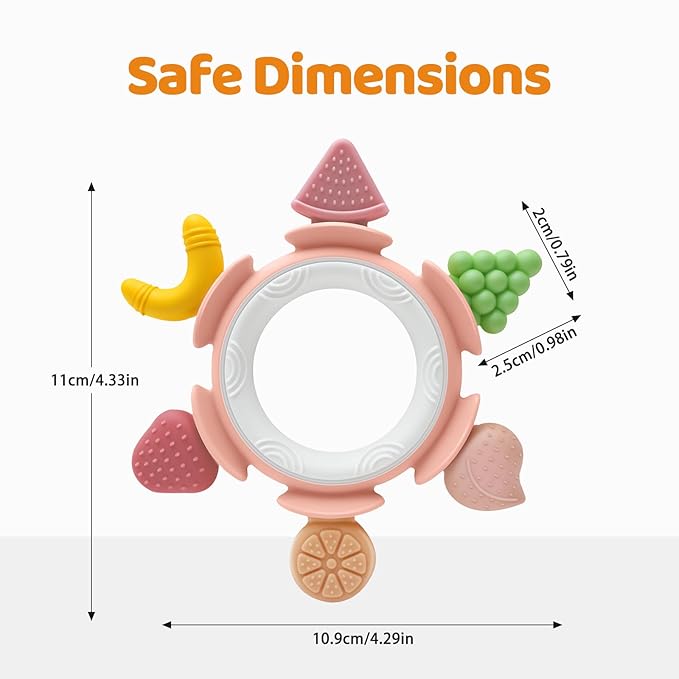 Baby Teething Ring Toy for 3-12 Months, Silicone Infant Teether for Sore Gum Relief, Soothing Sensory Chew Toy, Ideal Newborn Gift for Boys Girls Baby Shower, Birthday or Easter, Pink