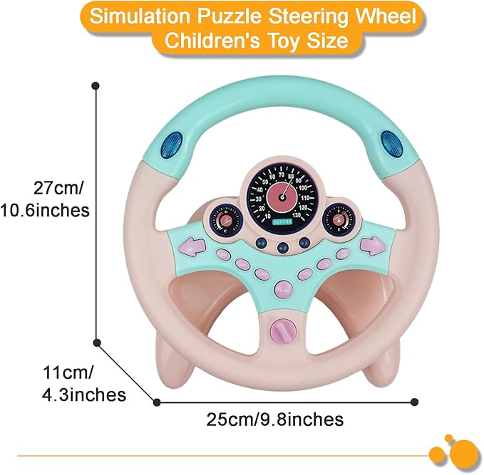 RedCrab Steering Wheel Car Driving Simulated Toy with Light and Music for Kids, Pretend Driving Seat Toys,Baby Electric Early Learning Educational Toys for Boys and Girls(Pink)