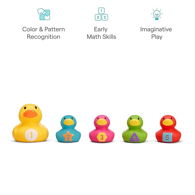 Munchkin Count & Quack Duckies Bath Toys for Toddlers and Babies, Watertight Mama Duck and Ducklings, Kids 9+ Months, Helps Teach Numbers, Counting, Colors and Shapes, 5 Piece Set