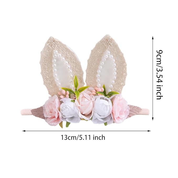 KIDOCHEESE Baby Girl Floral Easter Bunny Ears Headband Rabbit Ears Nylon Hairband for Newborn Infant Toddler Easter Hair Accessories Gift