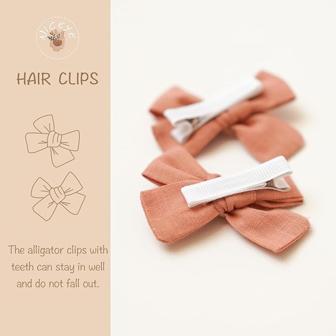 Niceye Baby Hair Clips - 24 Pcs Fully Lined Hair Bow Clips for Fine Hair Cotton Tiny Hair Barrettes for Infants, Toddlers, and Little Girls