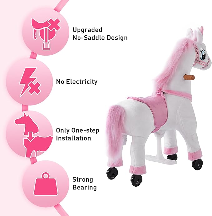 Ride on Horse Unicorn Toy for Kids Riding Horse Pony Rider Mechanical Cycle Walking Action Plush Animal for 3 to 4 Years, No Battery or Electricity,Max Load 132 LBS, Small Size