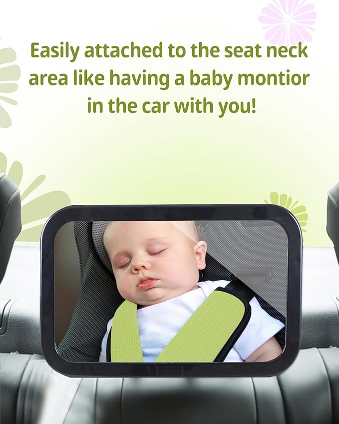 Car Seat Mirror for Rear-Facing Infant – Shatterproof, Adjustable, Wide Angle View, 360° Rotation – Secure and Safe Baby Car Mirror for Back Seat – Easy Installation