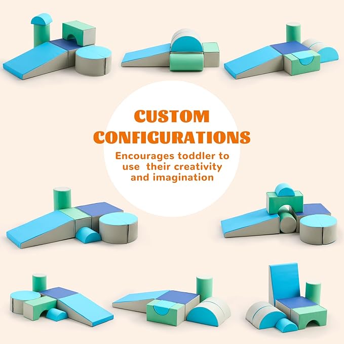 Toddler Climbing Toys Indoor, 5-Piece Foam Baby Climbing Blocks, Soft Play Climbing Set for 1-3 Years Old, Modular Crawling & Sliding Equipment, Waterproof Easy to Clean (Green)
