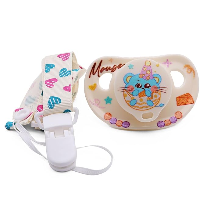 Cute Adult Pacifier – Big Shield Design with Top Hat Rat & Cheese Mice Print | Extra-Soft Silicone Large Nipple for Anxiety Relief, Sleep & Stress Soothing Includes Pacifier Clips