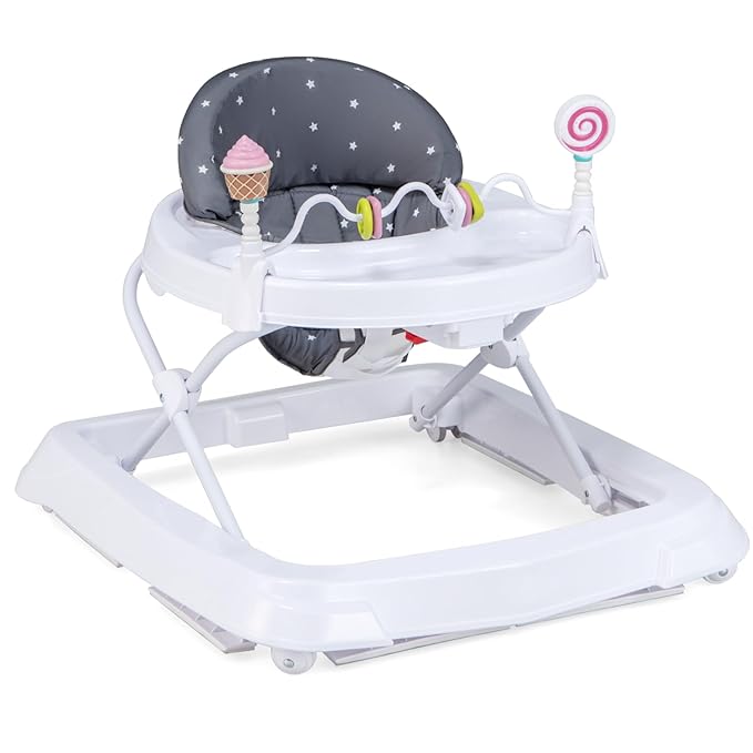 HONEY JOY Baby Walker, Foldable Toddler Walker with Toys, Push Walker for Boys and Girls, Adjustable Height, High Back Padded Seat, Infant Activity Walker with Wheels (Gray)