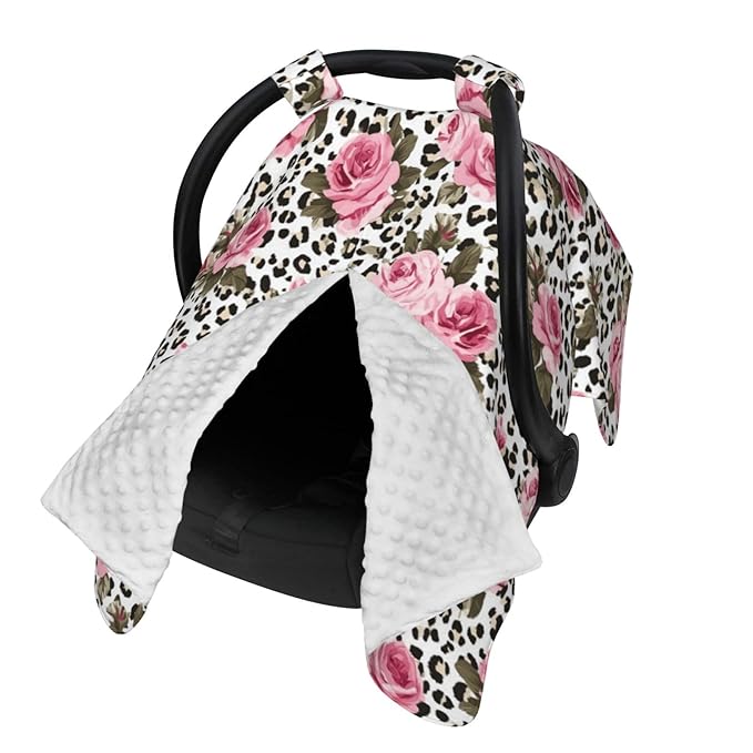 KiuLoam Pink Rose Leopard Cheetah Print Baby Car Seat Canopy Nursing Cover Breastfeeding Scarf Stretchy Soft Breathable Infant Carseat Cover for Babies Boys Girls